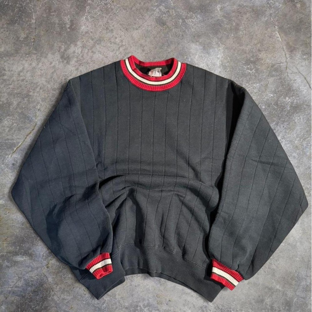 Vintage 90s Jerzees Super Sweats Black Ribbed Crewneck Sweatshirt USA Made